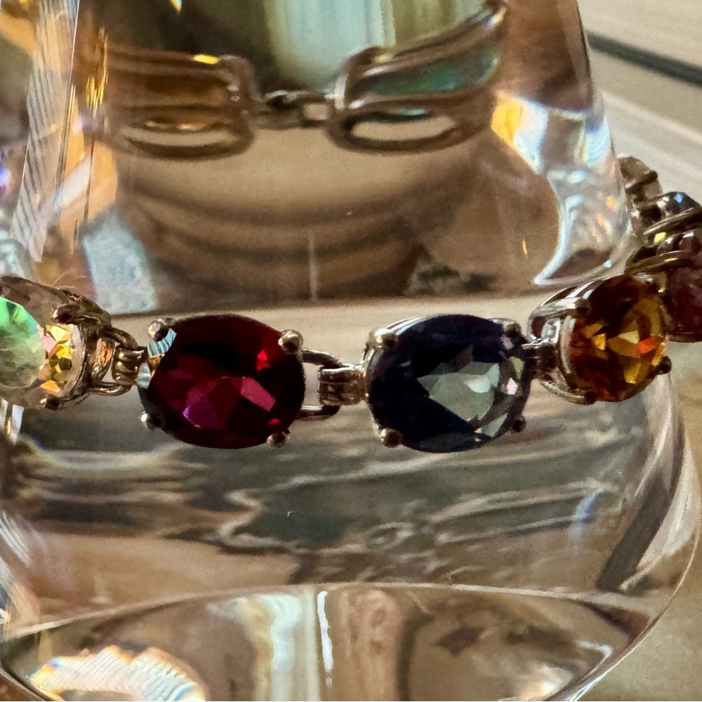Vibrant Multicolor India Silver Gemstone Bracelet 8” - Picture 5 of 8